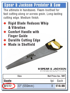Where to find Product Code Number in the Catalogue