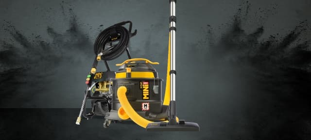 Banner advertisement for V-TUF tough cleaning, showing tough vacuum cleaners and a pressure washer with a shopw now call to action.