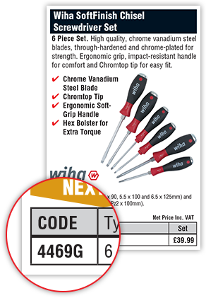 Where to find Product Code Number in the Catalogue