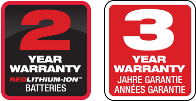 2 year warranty red lithium-ion batteries. 3 year warranty